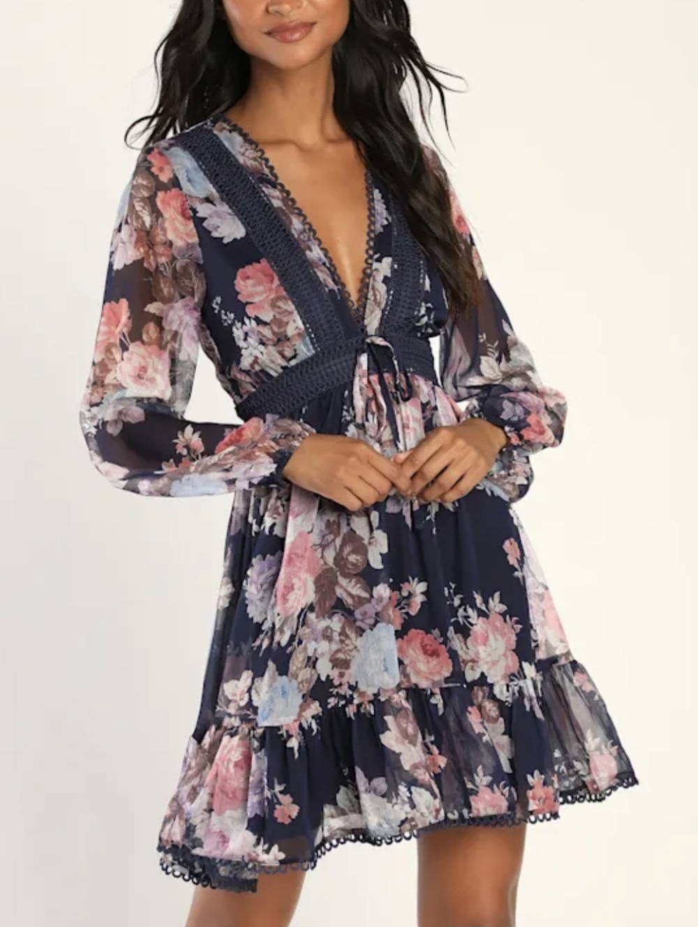 Lulus Sweetness Navy Floral Lace Mini Dress XL Coquette Romantic Wedding Guest